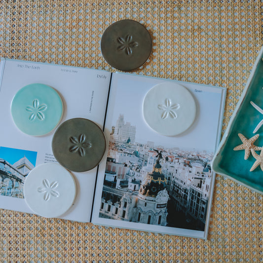 Cowrie Flower Round Coasters | Set of 5