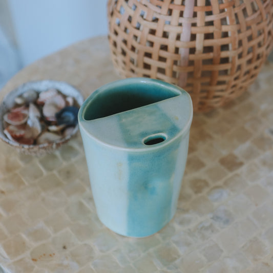 Striped Takeaway Cup | 12oz Wave Blue + Sea Foam