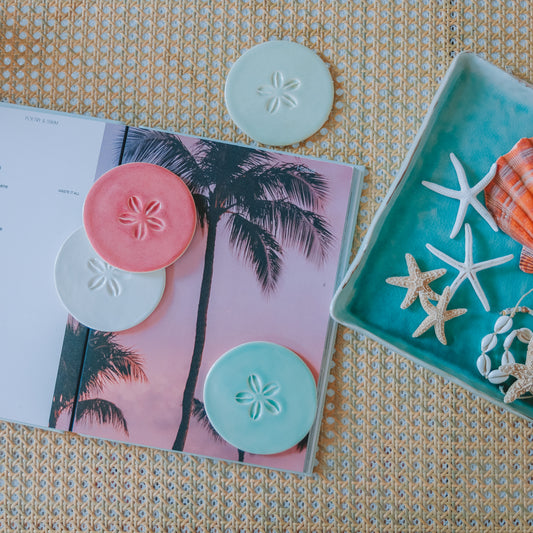 Cowrie Flower Round Coasters | Set of 4