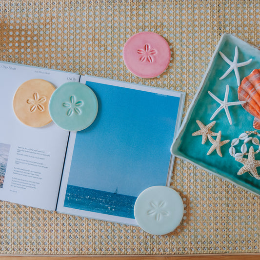 Cowrie Flower Round Coasters | Set of 4