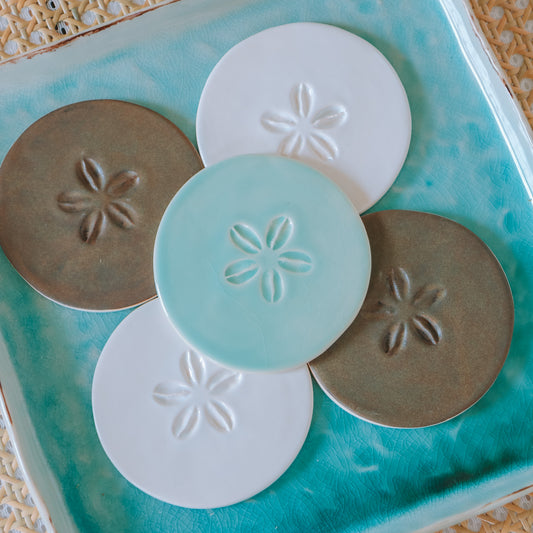 Cowrie Flower Round Coasters | Set of 5