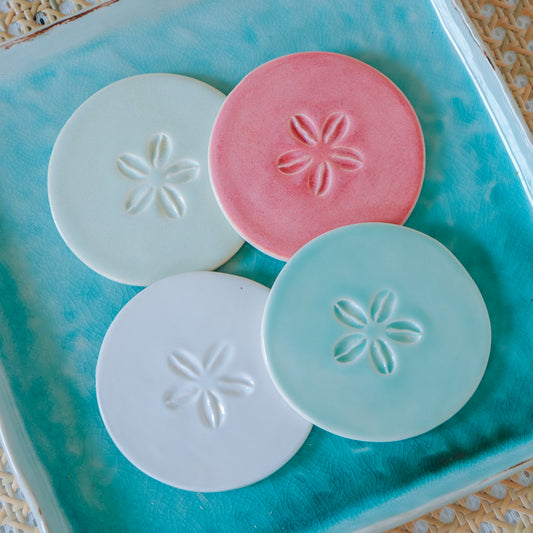 Cowrie Flower Round Coasters | Set of 4