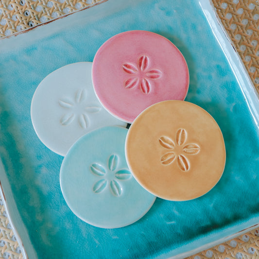 Cowrie Flower Round Coasters | Set of 4