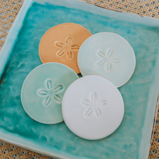 Cowrie Flower Round Coasters | Set of 4 - *Discounted*