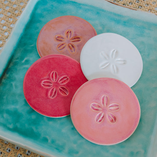 Cowrie Flower Round Coasters | Set of 4
