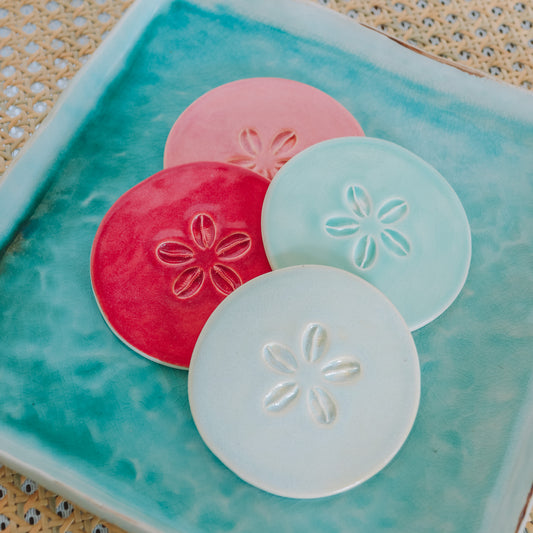 Cowrie Flower Round Coasters | Set of 4