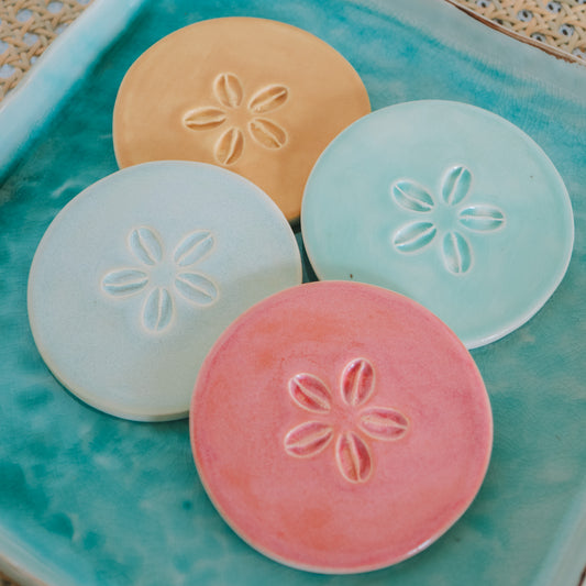Cowrie Flower Round Coasters | Set of 4