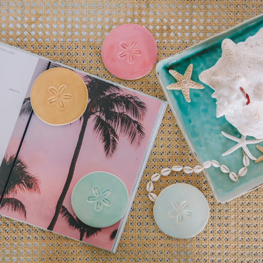 Cowrie Flower Round Coasters | Set of 4