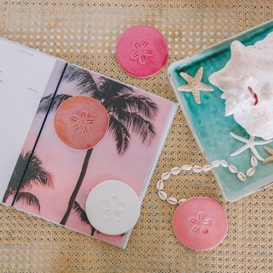 Cowrie Flower Round Coasters | Set of 4