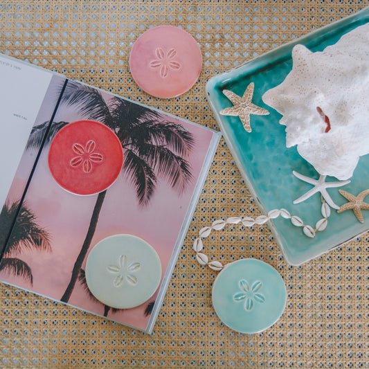 Cowrie Flower Round Coasters | Set of 4