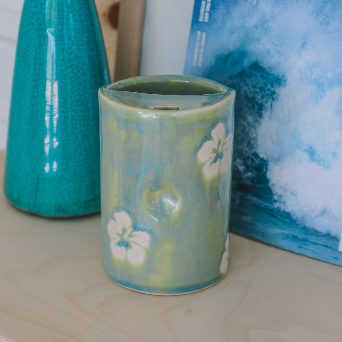 Hibiscus Print Takeaway Cup | 16oz Wave Blue - *Discounted*