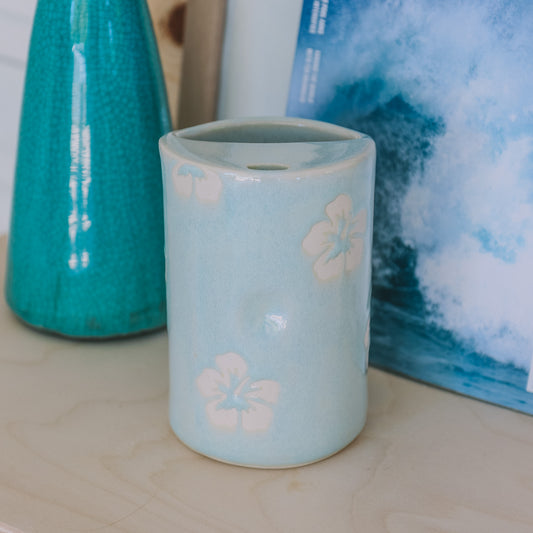 Hibiscus Print Takeaway Cup | 16oz Sea Foam